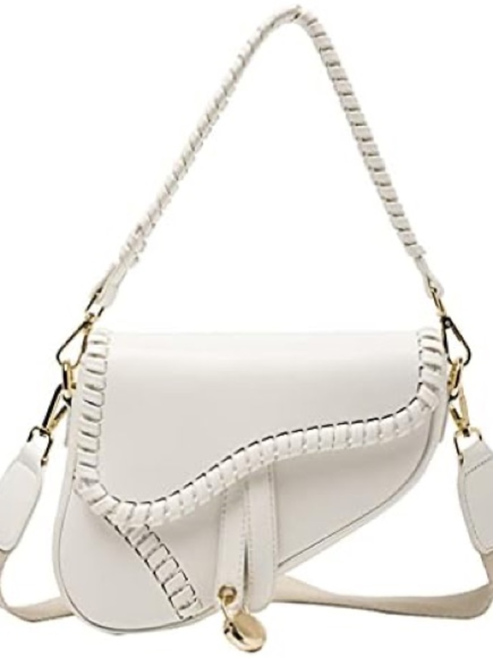 White Whipstitch Saddle Shoulder Bag - Women
